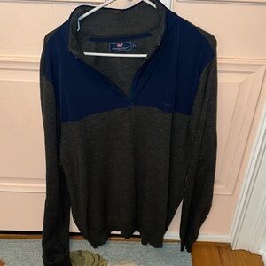 Vineyard Vines Men's Charcoal and Navy Zip-Up Sweater